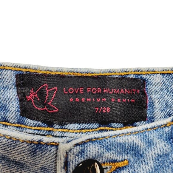 Love For Humanity Womens High-Rise Wide-Leg Jeans Pink Heart Accents Size 7/ 28 - Picture 5 of 15
